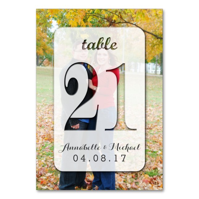 Custom Photo Wedding Table Number Card 21 (Front)