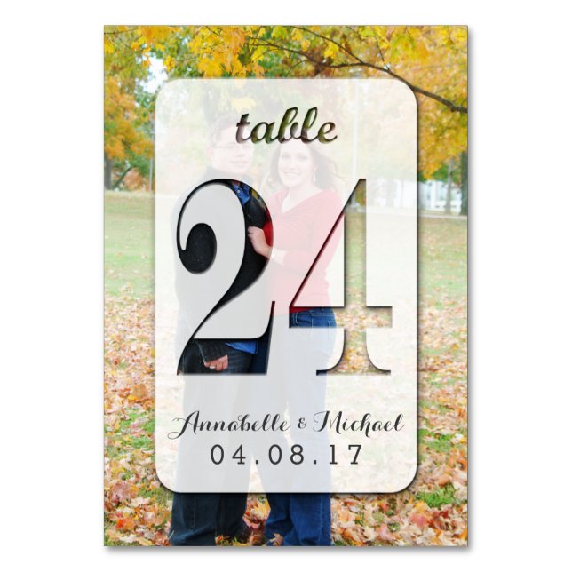 Custom Photo Wedding Table Number Card 24 (Front)