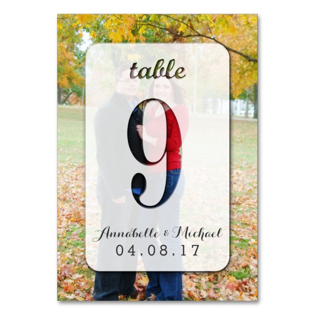 Custom Photo Wedding Table Number Card 9 (Front)