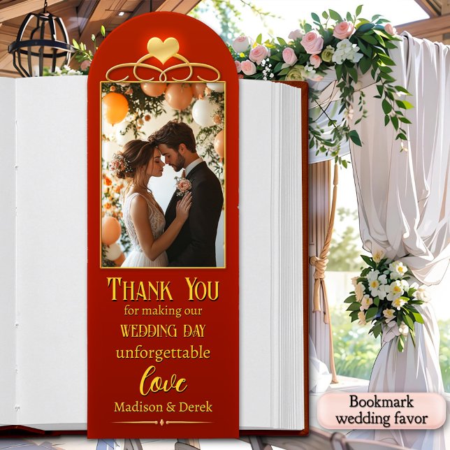 Custom Photo Wedding Thank You Bookmarks (Burgundy photo bookmark wedding Thank You favor)