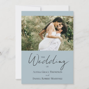 Custom Photo Wedding Website Dusty blue and White Invitation