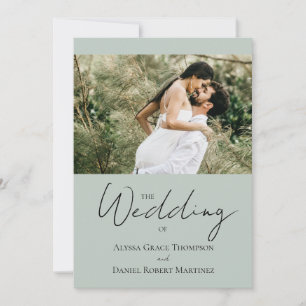 Custom Photo Wedding Website Green and White Invitation