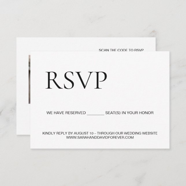 Custom Photo Wedding website QR code SEAT reserved RSVP Card (Front/Back)
