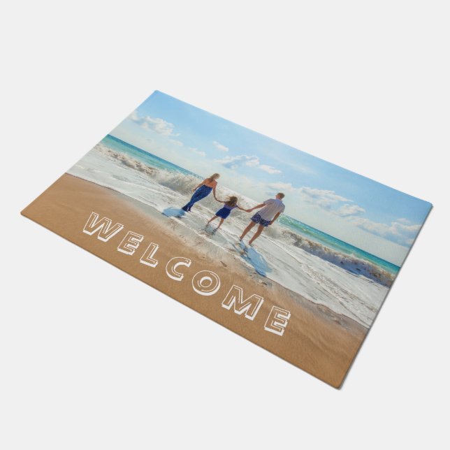 Custom Photo Welcome Doormat Your Photos and Text (Angled)