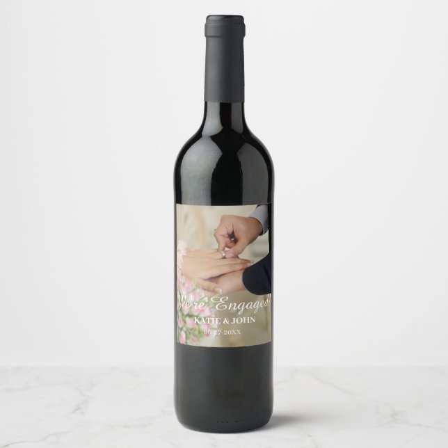 Custom Photo We're Engaged Engagement Party Favors Wine Label (Front)