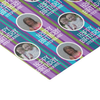 Custom Photo Whimsical & Colorful Birthday Stripes Tissue Paper