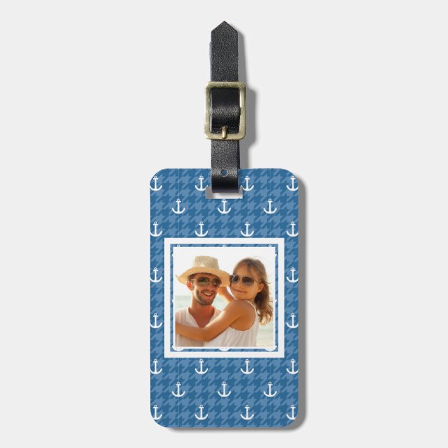 Custom Photo White Anchor Pattern Luggage Tag (Front Vertical)