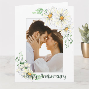 Custom Photo White Daisies Anniversary Card