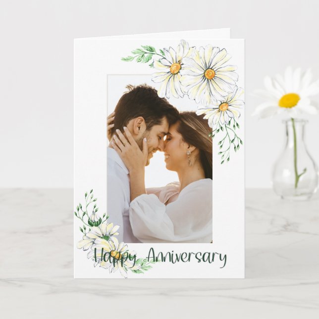 Custom Photo White Daisies Anniversary Greeting Card (Small Plant)