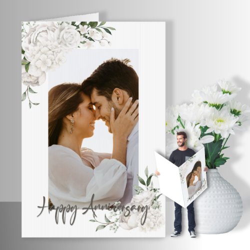 Custom Photo White Floral Oversized Anniversary Card