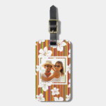 Custom Photo White flowers on stripes Luggage Tag