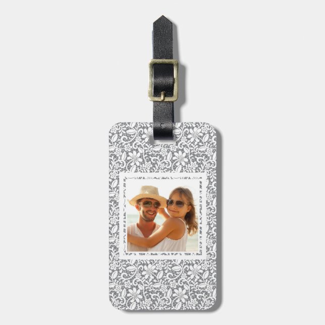 Custom Photo White Lace 1 Luggage Tag (Front Vertical)