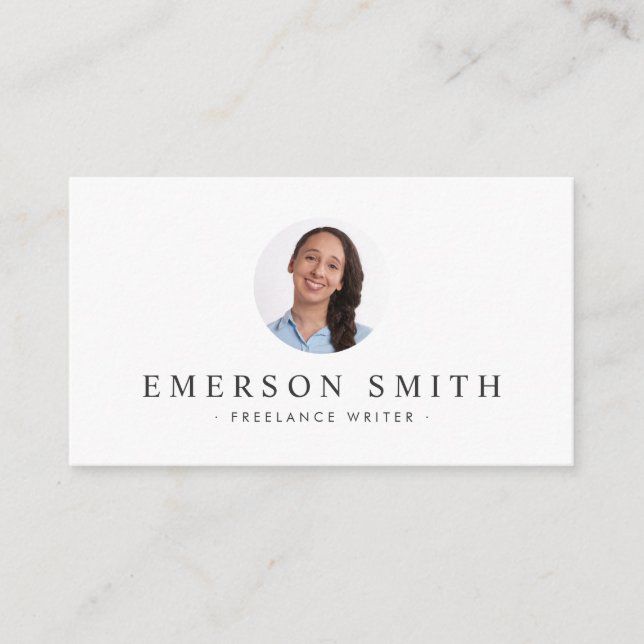 Custom photo white modern minimalist business card (Front)