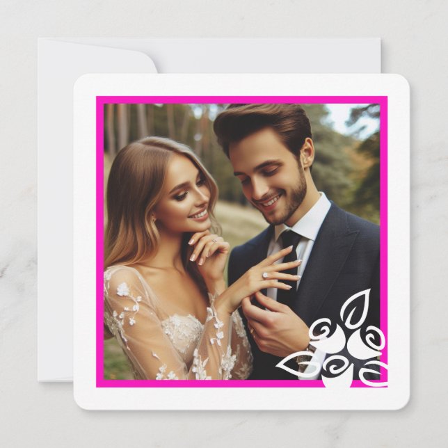 Custom Photo White Roses Valentine Engagement Card (Front)