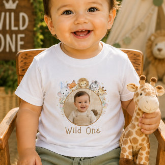 Custom Photo Wild One First Birthday Baby Shirt