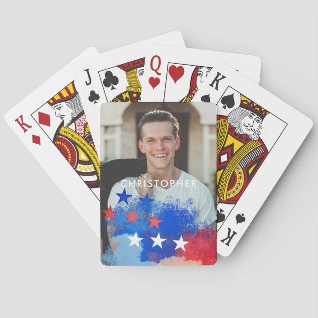 Custom Photo with America Flag Poker Cards (Back)