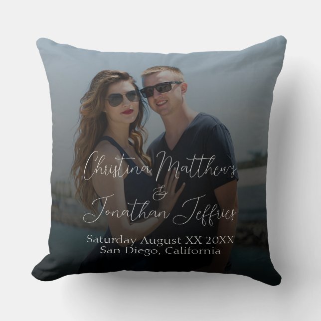 Custom Photo with Black Gradient Wedding Throw Pillow (Front)