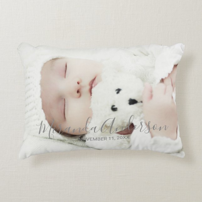 Custom Photo with Custom Name and Text Accent Pillow (Front)