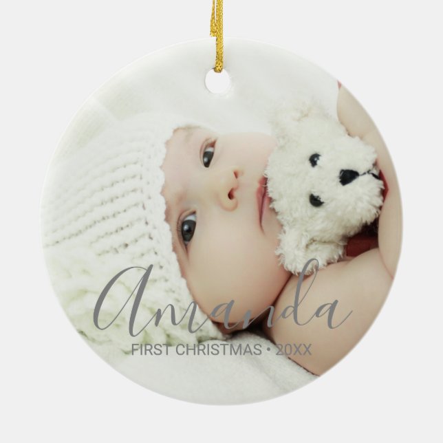 Custom Photo with Custom Name and Text Ceramic Ornament (Back)