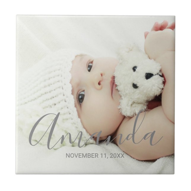 Custom Photo with Custom Name and Text Ceramic Tile (Front)