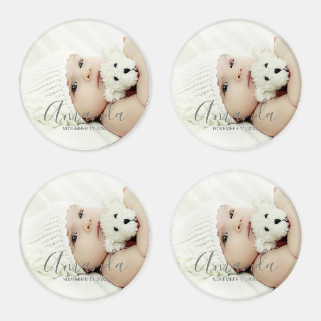 Custom Photo with Custom Name and Text Coaster Set (Set)