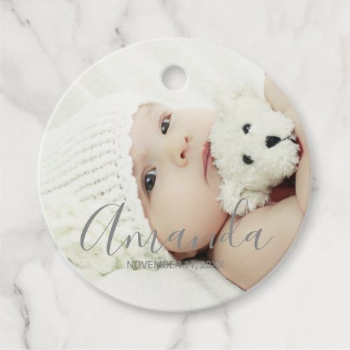 Custom Photo with Custom Name and Text Favor Tags