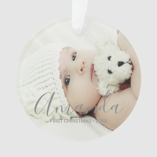 Custom Photo with Custom Name and Text Ornament (Front)