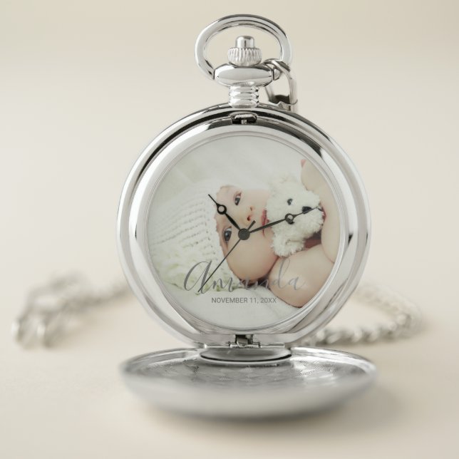 Custom Photo with Custom Name and Text Pocket Watch (Inside)