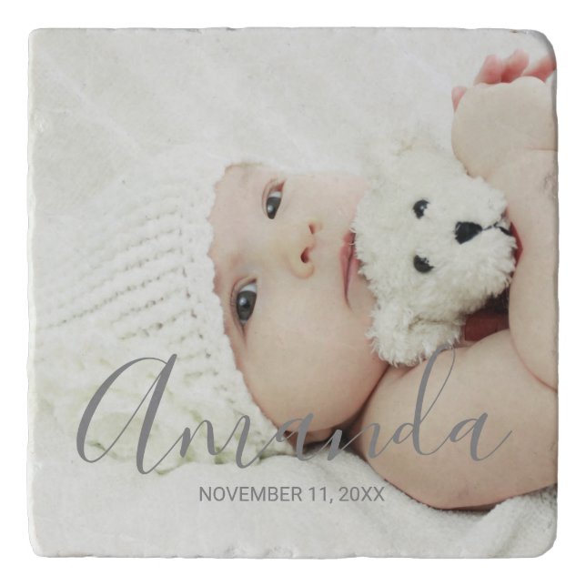 Custom Photo with Custom Name and Text Trivet (Front)