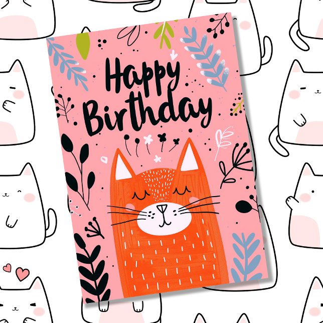 Custom Photo with Cute Orange Cat Illustration Art Card (Birthday Card for Cat Lovers)