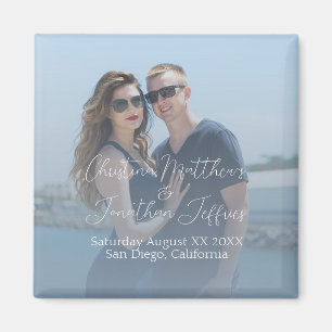 Custom Photo with Dusty Blue Wedding Magnet