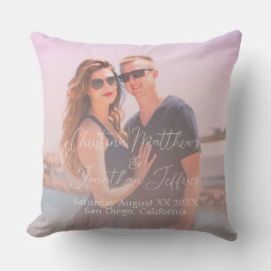 Custom Photo with Dusty Pink Green Wedding Throw Pillow
