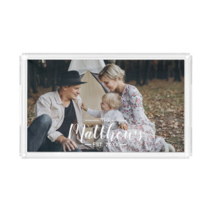 Custom photo with family name and established year acrylic tray