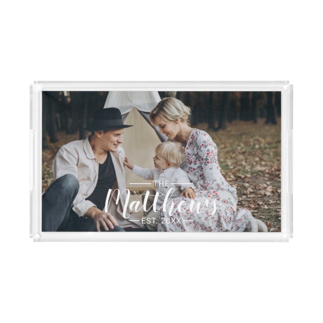 Custom photo with family name and established year acrylic tray (Front)