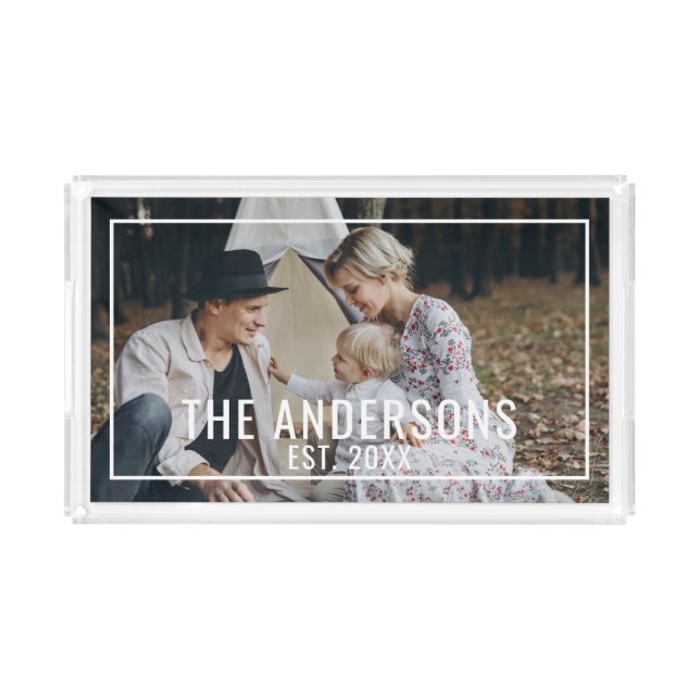 Custom photo with family name and established year acrylic tray (Front)