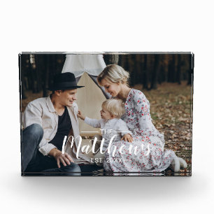 Custom photo with family name and established year block