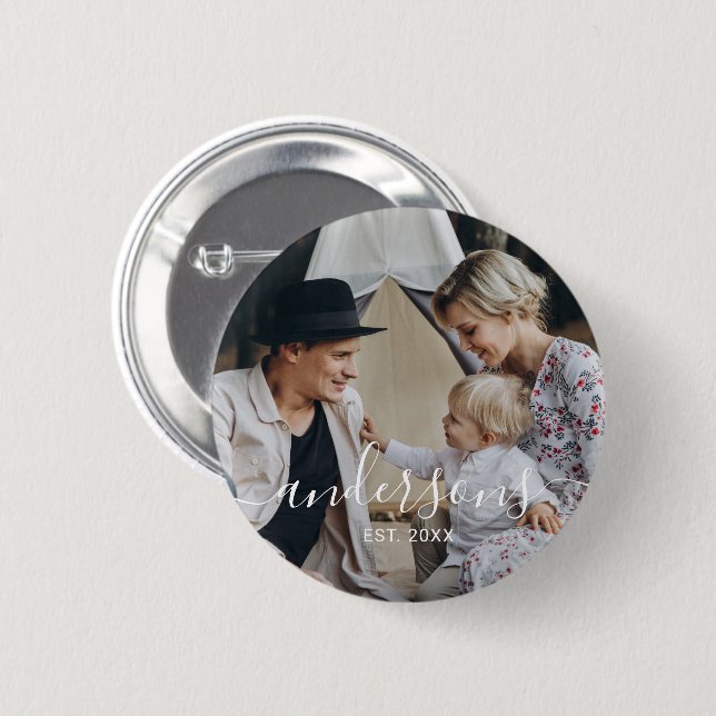 Custom photo with family name and established year button (Front & Back)