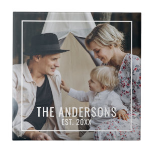 Custom photo with family name and established year ceramic tile