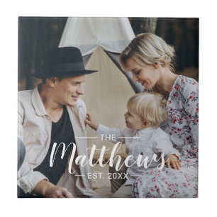 Custom photo with family name and established year ceramic tile