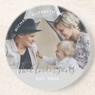 Custom photo with family name and established year coaster