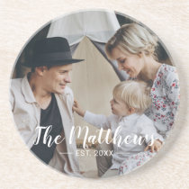 Custom photo with family name and established year coaster Custom photo with family name and established year coaster