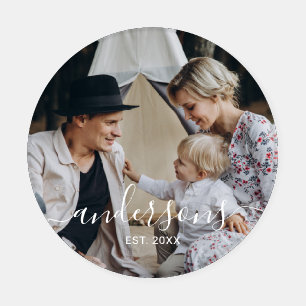Custom photo with family name and established year coaster set
