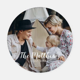 Custom photo with family name and established year coaster set