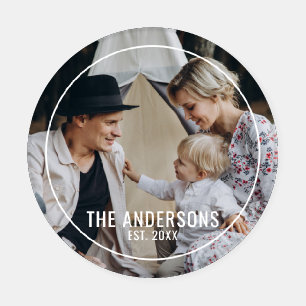 Custom photo with family name and established year coaster set