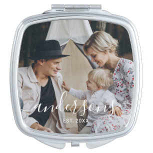 Custom photo with family name and established year compact mirror