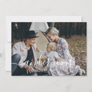 Custom photo with family name and established year holiday card