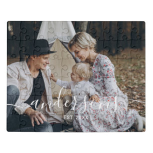 Custom photo with family name and established year jigsaw puzzle