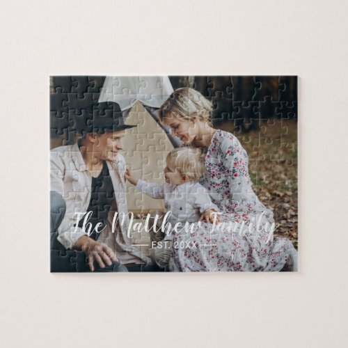 Custom photo with family name and established year jigsaw puzzle