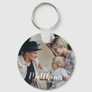 Custom photo with family name and established year keychain