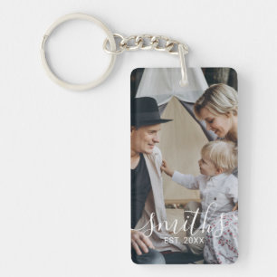 Custom photo with family name and established year keychain